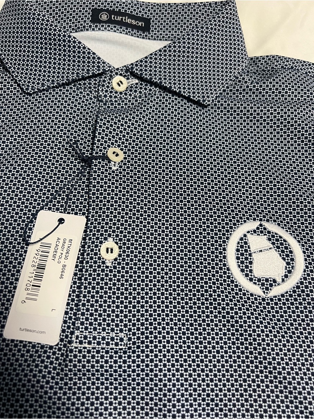 Performance Navy Micro-Pattern Golf Polo - Picture 3 of 9